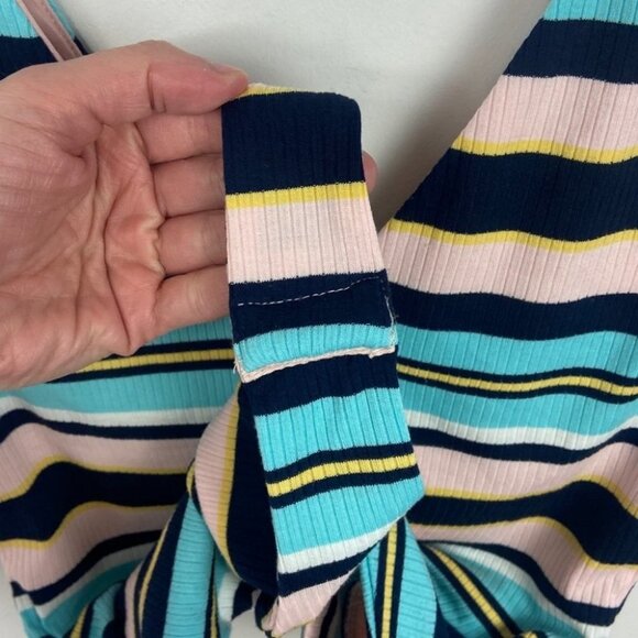 NEW Nordstrom AFRM Striped Bodysuit Double V Light Pastel Pink Blue Retro Medium - Picture 9 of 16
